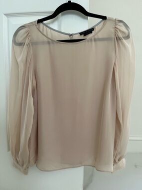 Alice & Olivia Cream Sheer Puff-Sleeve Blouse - Women's Top size Small